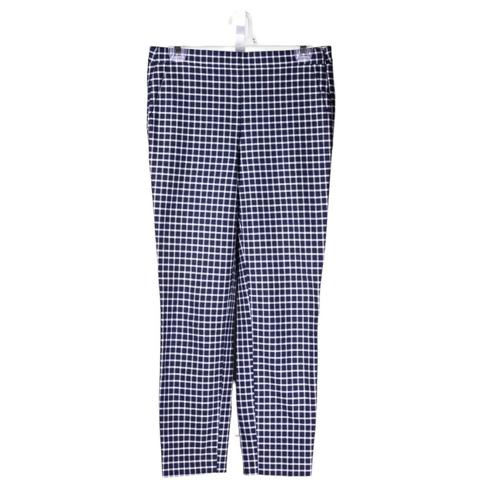 J. Crew Women's Pants Navy Blue White Check Skinny Stretch Martie Trousers 2